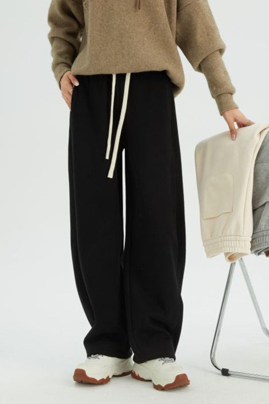 Fleece Lined Loose Fit Curved Knit Pants Main image