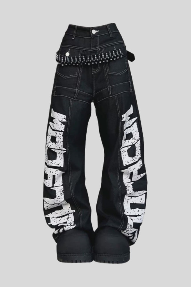 Oversized Typography Wide Leg Jeans Main image