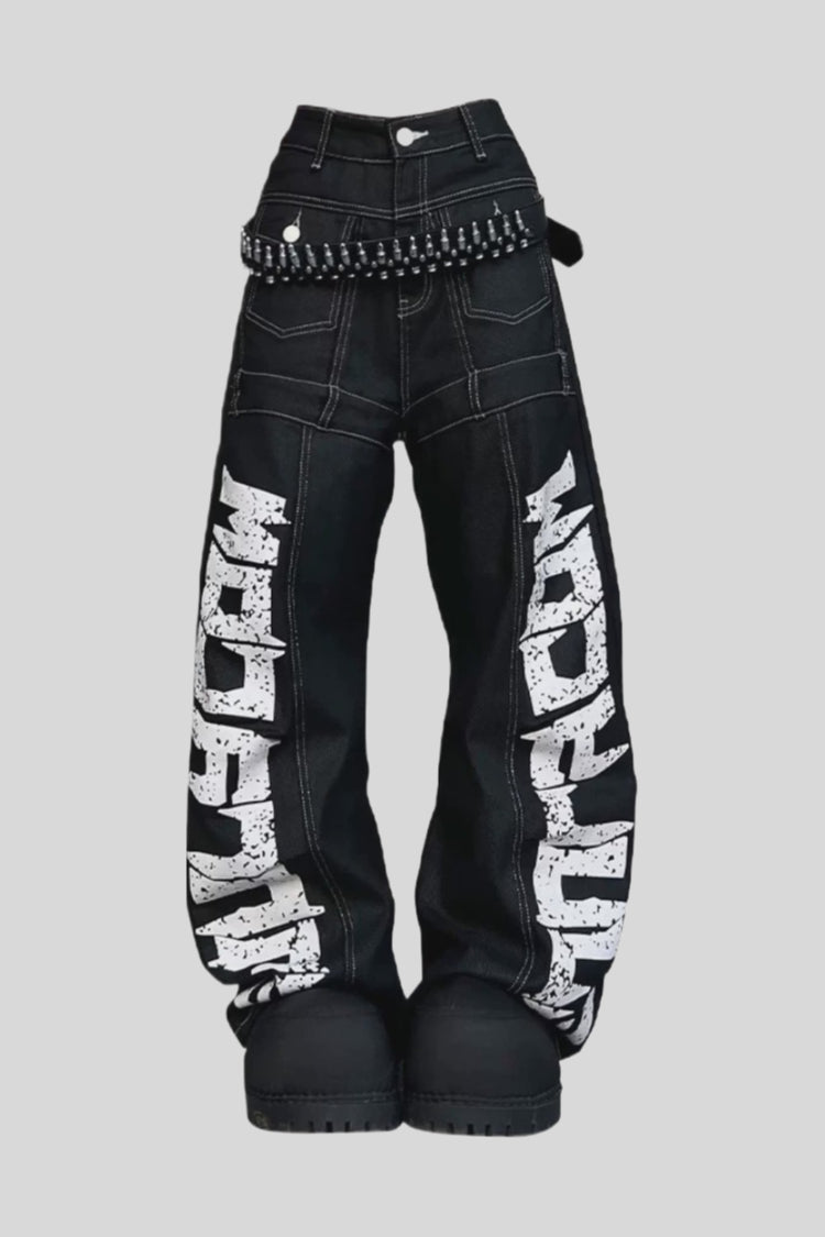 Oversized Typography Wide Leg Jeans