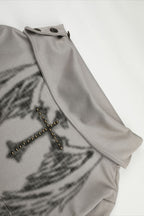 Asymmetric High Neck Angel Rhinestone Sweatshirt