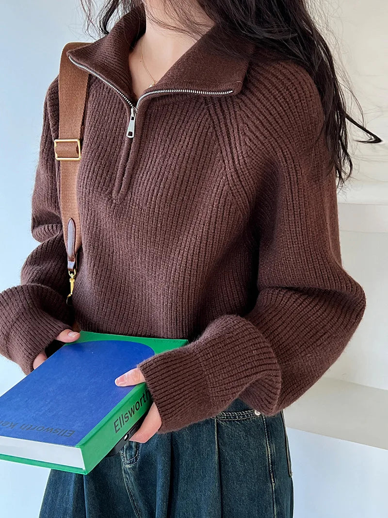 100% Cashmere Semi-Turtleneck Loose Thick Red Knit Christmas Sweater Sweaters-L