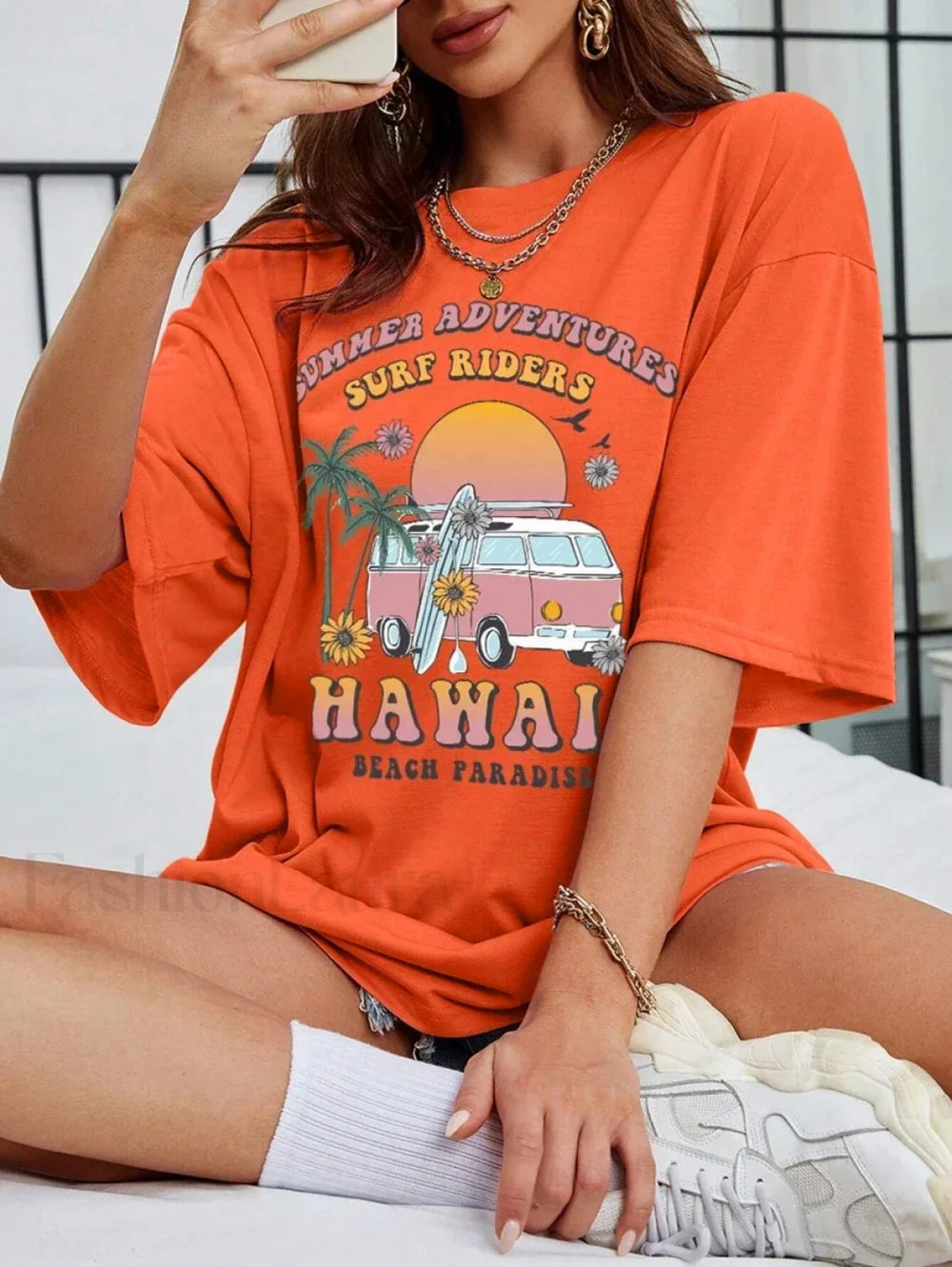 100% Cotton Hawaii Summer Adventure Print T Shirt