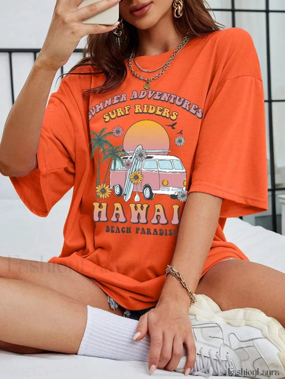 100% Cotton Hawaii Summer Adventure Print T Shirt
