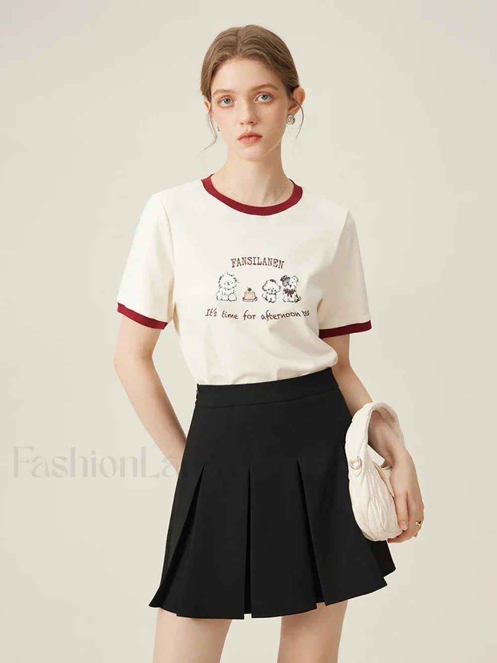 100% Cotton Inner Loose Spring T Shirt Beige / S