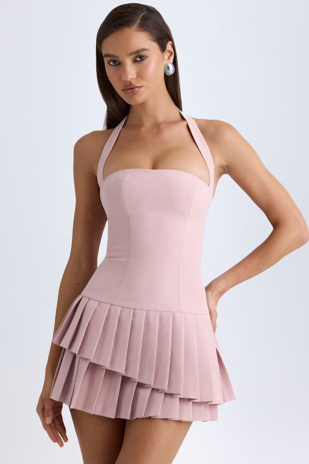Halter Tiered Pleated Mini Cocktail Dress Main image