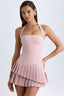 Halter Tiered Pleated Mini Cocktail Dress