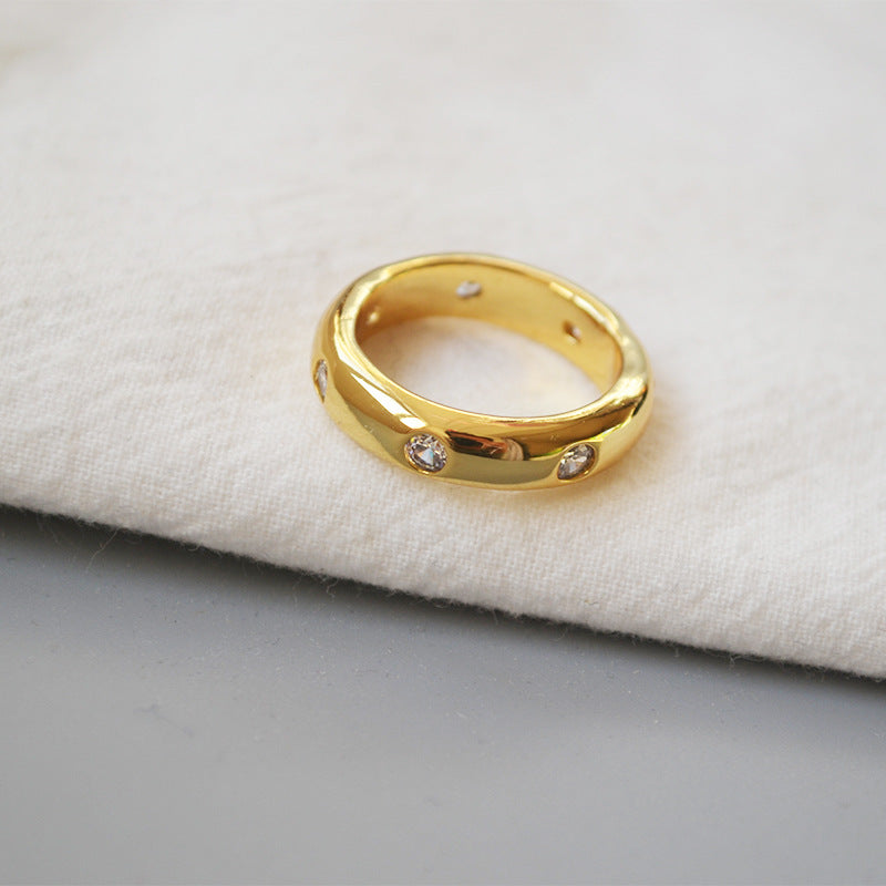 Polished Brass 18K Gold Zirconia Index Ring Secondary image