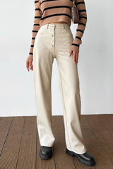 Chic Leather Patchwork Slim Straight Pants