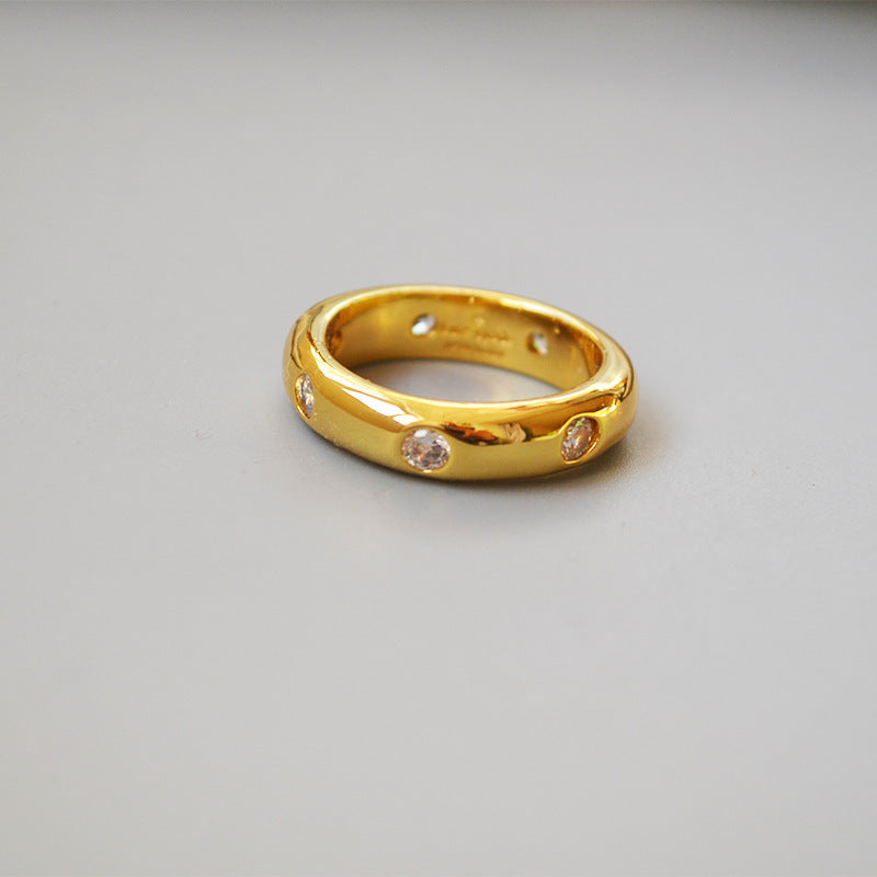 Polished Brass 18K Gold Zirconia Index Ring Main image