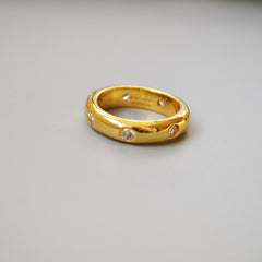 Polished Brass 18K Gold Zirconia Index Ring