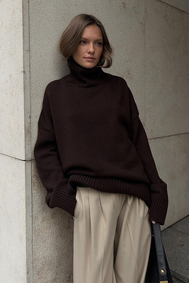 Solid Color Turtleneck Knit Sweater Secondary image