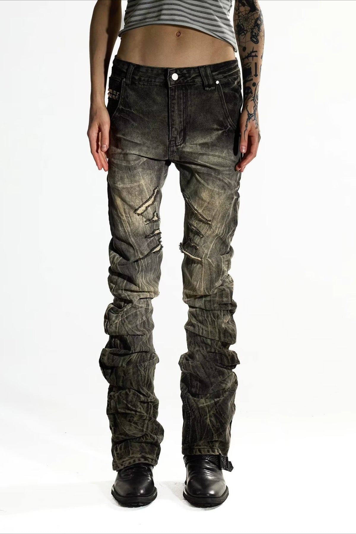 Stacked Wash Slim Flare Jeans