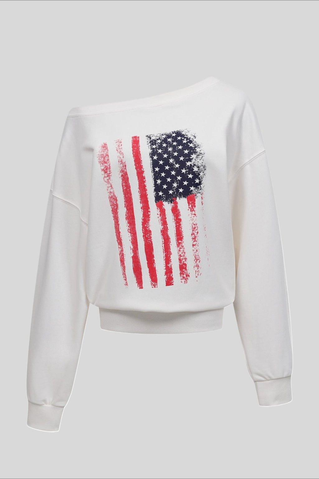 Distressed Flag Off Shoulder Sweatshirt
