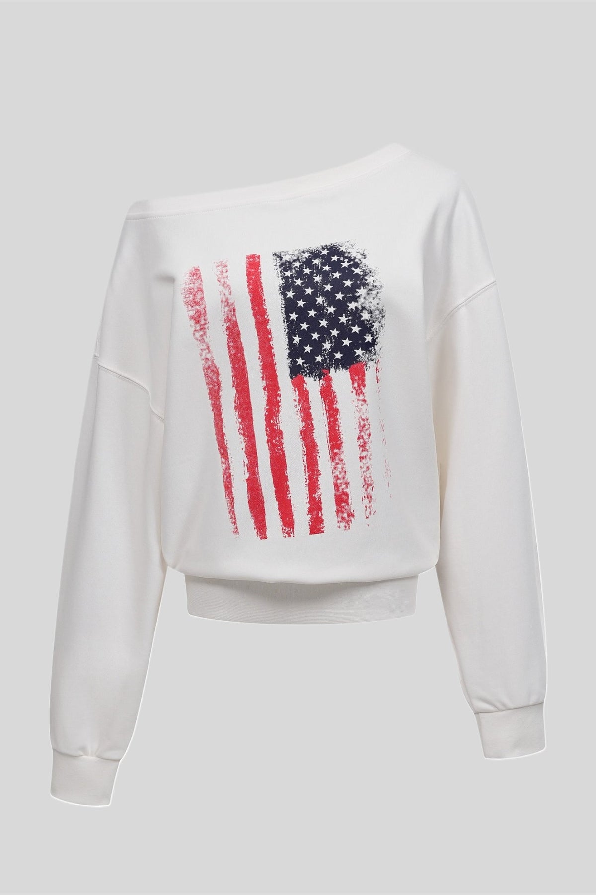Distressed Flag Off Shoulder Sweatshirt