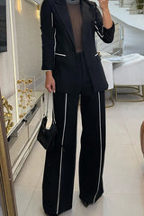 Contrast Color Relaxed Fit Blazer Casual Pants Set
