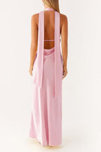 Halter Keyhole Open Back Maxi Cocktail Dress
