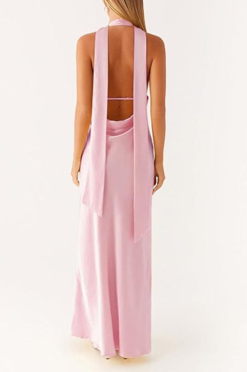 Halter Keyhole Open Back Maxi Cocktail Dress