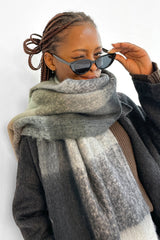 Long Plaid Mohair Fringe Wrap Scarf