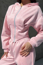 Cropped Zip Hoodie Wide Leg Pants Set
