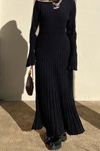 Slim Fit Crew Neck Sweater Dress S / Black