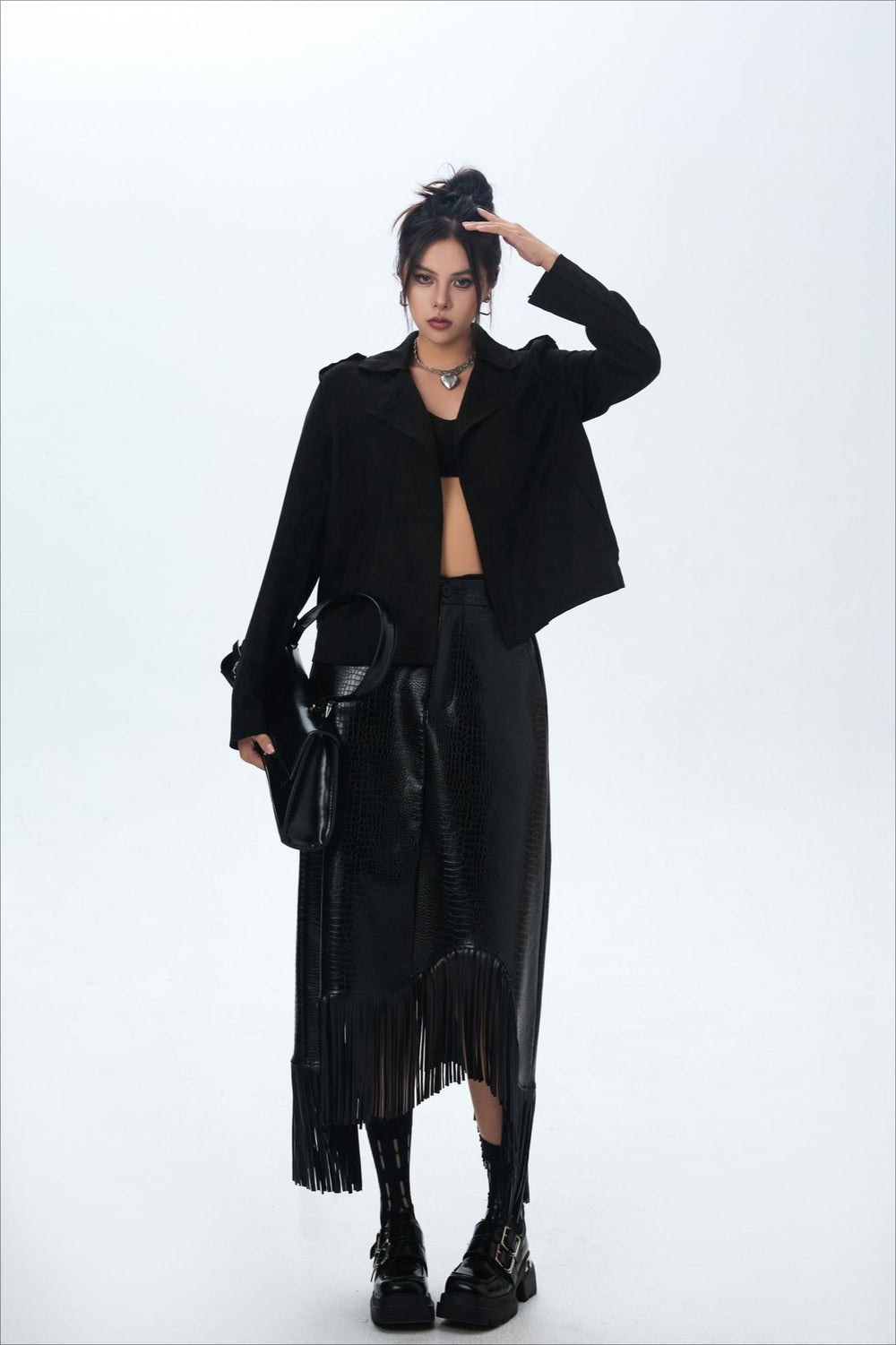 Suede Open Front Biker Jacket