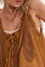 Patchwork Lace Sleeveless Top Boho Pants Set