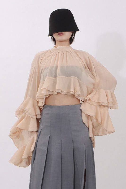 Elegant Ruffle Inserted Drop Shoulder Blouse Main image