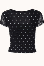 Polka Dot Mesh Patchwork Square Neck Tee