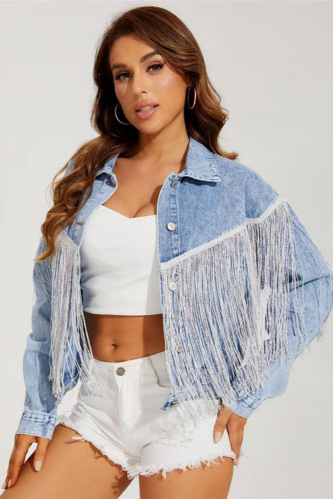 Tassel Trim Washed Jean Jacket Blue / S Main image