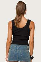 Sequin Button Ribbed Sleeveless Crop Top