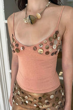 Edgy Corset Button Accent Back Cutout Tank Top