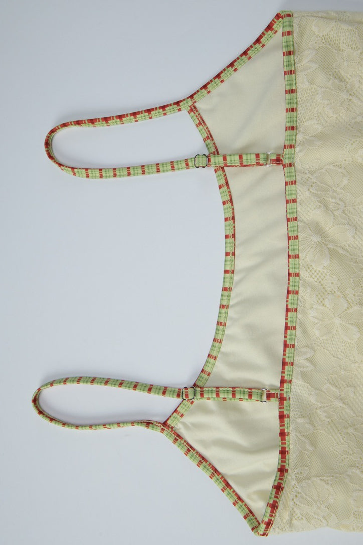 Beige Lace Patchwork U Neck Cami