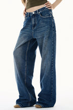 Plus Size Colorful Embroidered Loose Straight Leg Jeans