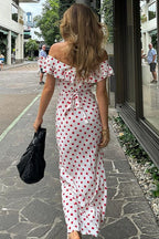 Polka Dot Cami A-Line Ruffled Maxi Dress
