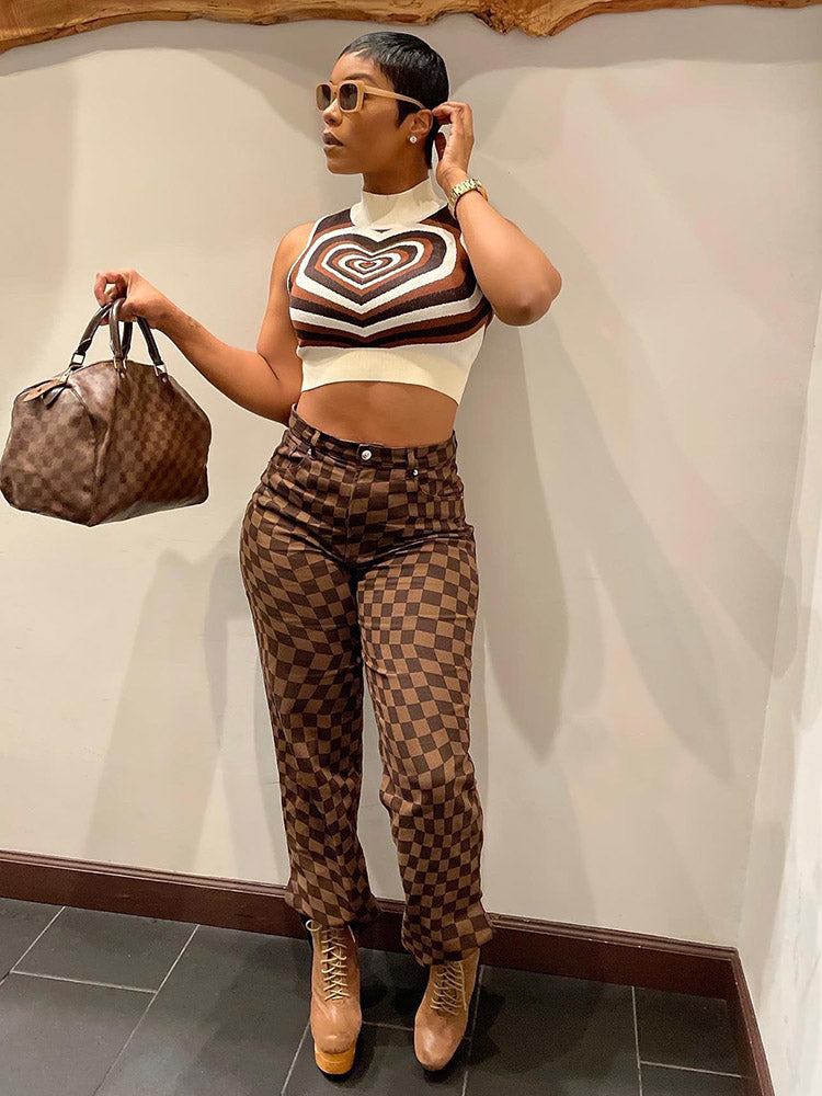 Casual Plaid Pants Brown / S Pants Main image