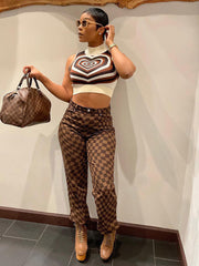 Casual Plaid Pants Brown / S Pants
