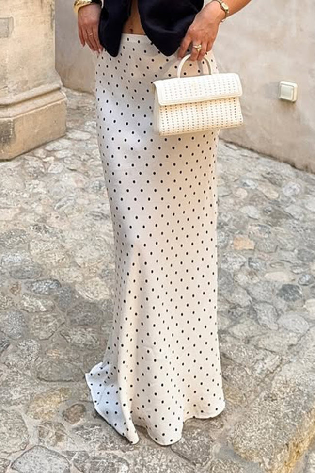 Elegant Satin Polka Dot Mermaid Maxi Skirt Main image