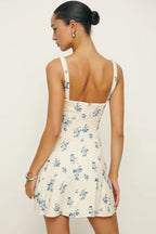 Square Neck Backless Strap A Line Floral Dress