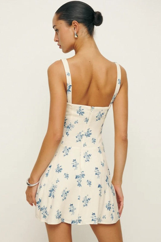 Square Neck Backless Strap A Line Floral Dress