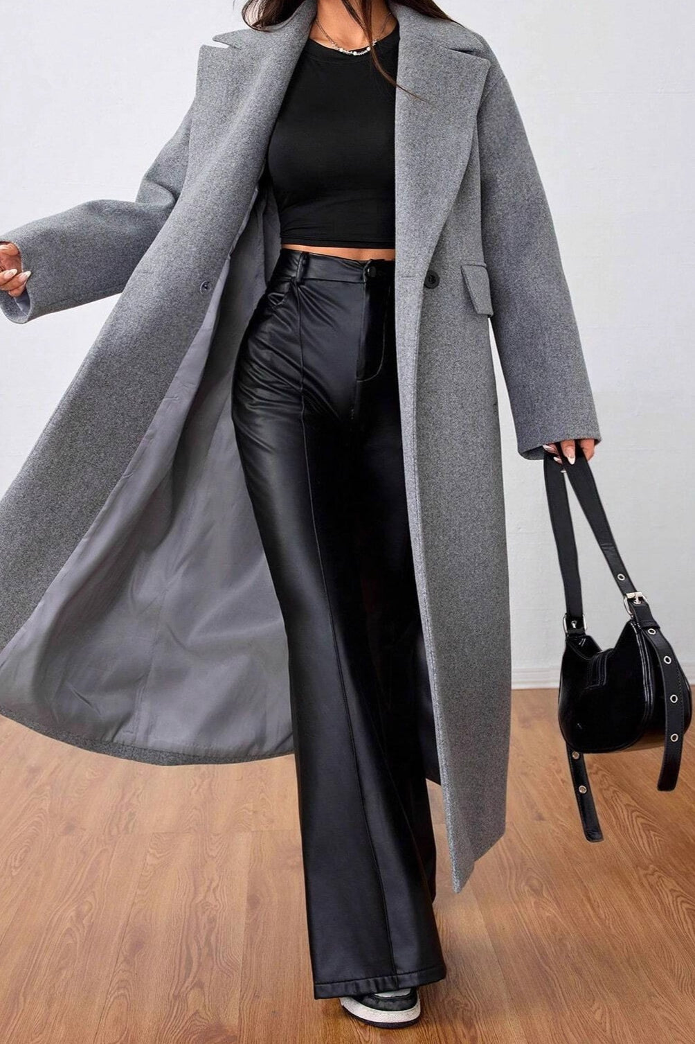 Wool Blend Lapel Elegant Long Overcoat Secondary image