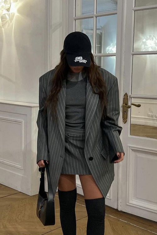 Fashion Striped Suit Blazer Two Piece Set S / Grey Main image