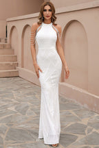 Sequin Mermaid Gown Formal Dress S / White