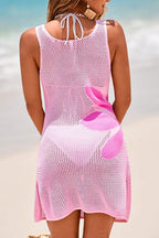 Hollow Out Knit Printed Sleeveless Cover Up