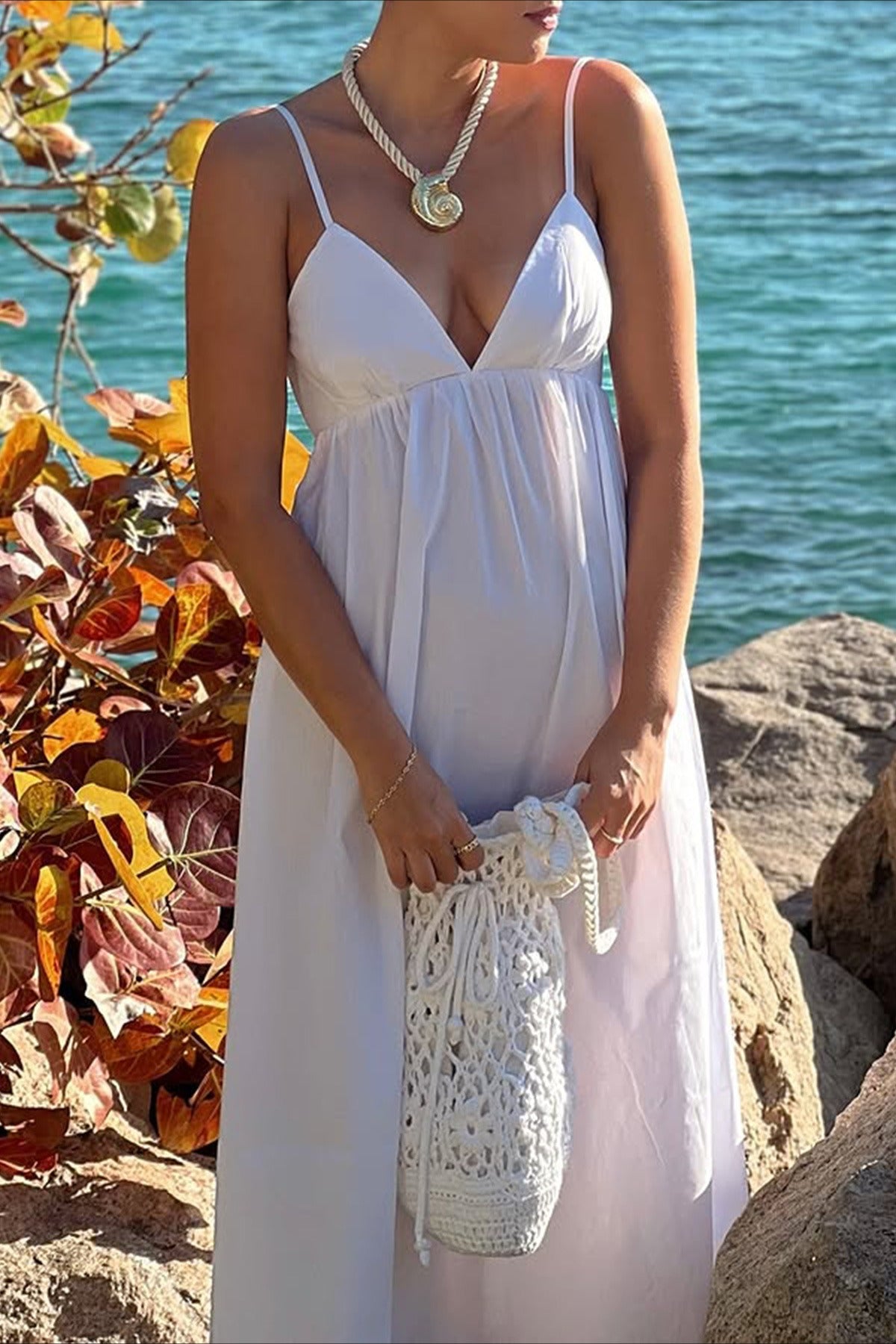 Deep V High Waist Relaxed Vacation Maxi Dress Main image