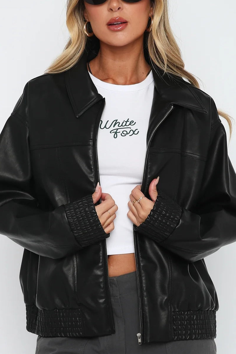PU Leather Baseball Jacket S / Black Main image