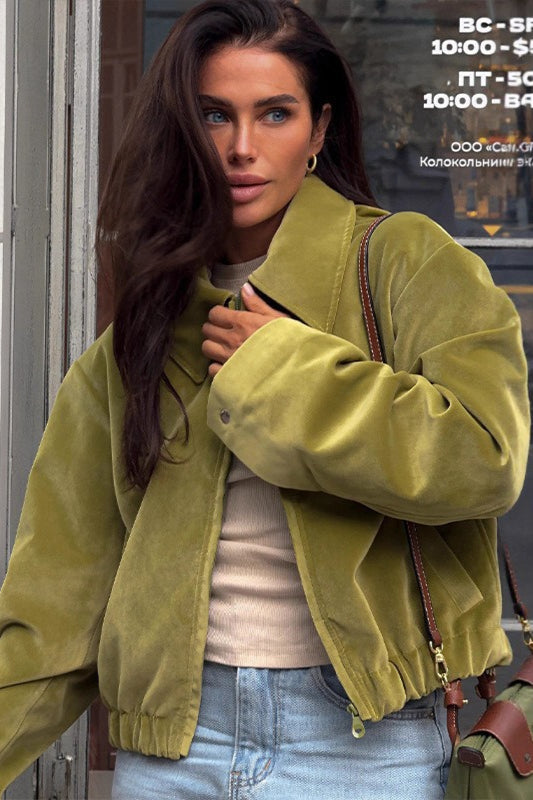 Cropped Suede Lapel Casual Jacket Secondary image
