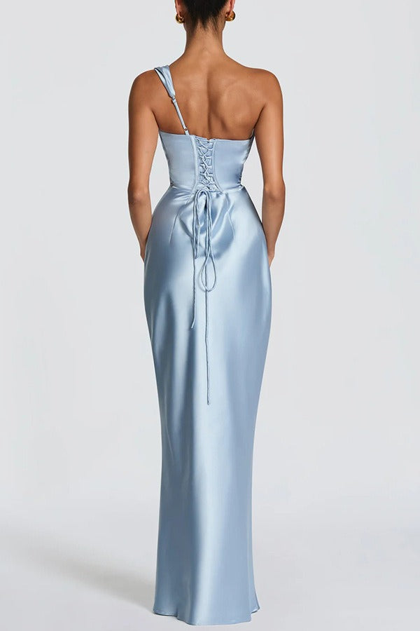 One Shoulder Satin Column Formal Dress