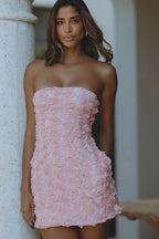 Strapless 3D Floral Bodycon Slim Floral Dress