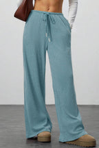 Draped Drawstring Wide Leg Knit Pants