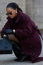 Double Breasted Belted Wool Trench Overcoat